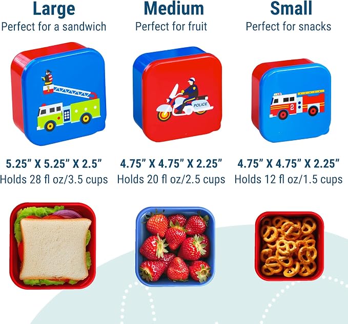 Wildkin Set of 3 Kids Nesting Food Containers for Boys – Stackable, Airtight & BPA-Free Snack Containers, Dishwasher Safe Lunch Box Containers for School & Travel, Ages 3–12 – Heroes