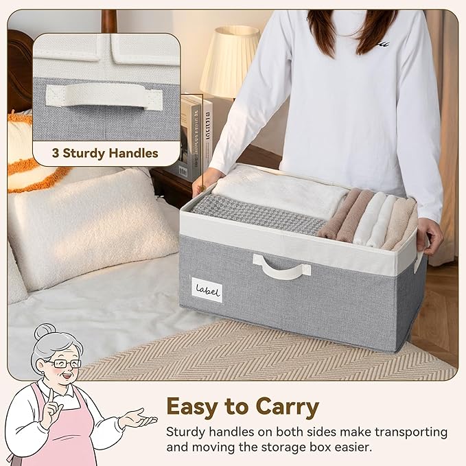 GRANNY SAYS Large Storage Bins with Lids, Fabric Closet Storage Bins for Clothes and Blankets, Decorative Storage Basket with Double-Open Lid, 63L, White&Gray, 1-Pack