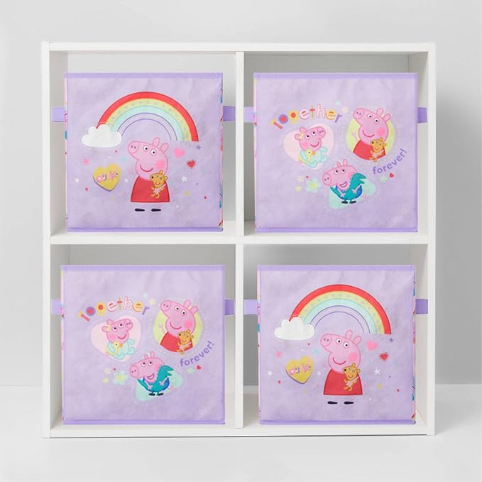 Idea Nuova Storage Cubes for Kids,2 Pack Collapsible Fabric Bins with Handles, Organizer Boxes with Handles for Bedroom,Playroom & Nursery,Peppa Pig