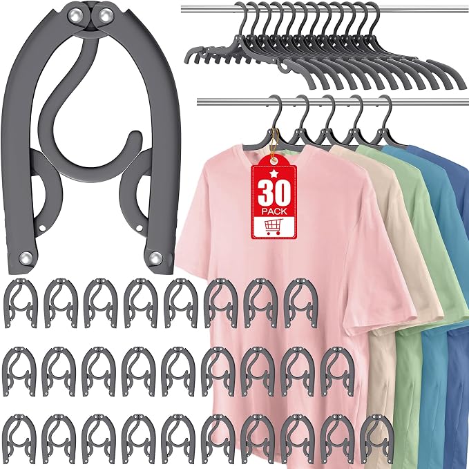 30Pcs Foldable Travel Hangers Cruise Essentials Travel Essential Phone Size | Portable Plastic Cruise Ship Essentials Cruises Must Haves 2026 for Suitcase Camping Flying RV Europe Vacation Grey