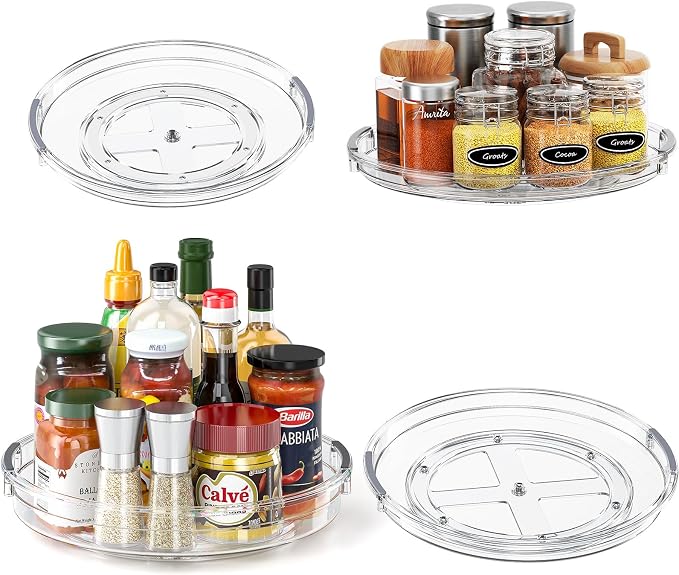 LAMU 4 Pack Lazy Susan Organizer Turntable for Cabinet, Pantry Organizers and Storage, Rotating Condiment Organizer for Kitchen, Table Top, Fridge, Countertop, Spice Organization, 10.6''x2, 9''x2