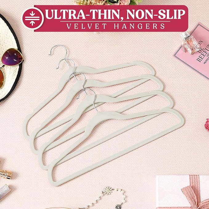 LDC White Velvet Hangers 30 Pack - Premium Non-Slip Clothes Coat Pants Felt Hanger for Closet - Heavy Duty Space Saving 360° Swivel Hook Hangars - White