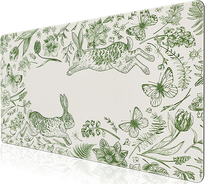 L-SPOUTTO Green Floral Desk Mat for Keyboard and Mouse,XXL Gaming Mouse Pad | Large 35.4x15.7in Non-Slip Rubber Base Keyboard Pad Waterproof Desktop Mat for Laptop Computer Work Home Office