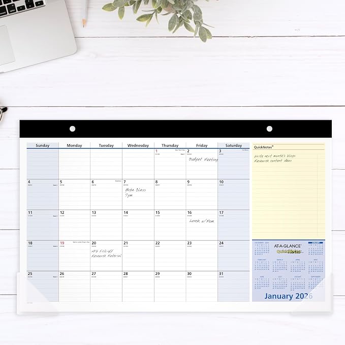 AT-A-GLANCE 2026 Desk Calendar, Monthly Desk Pad, 18" x 11", Compact, QuickNotes (SK7100026)