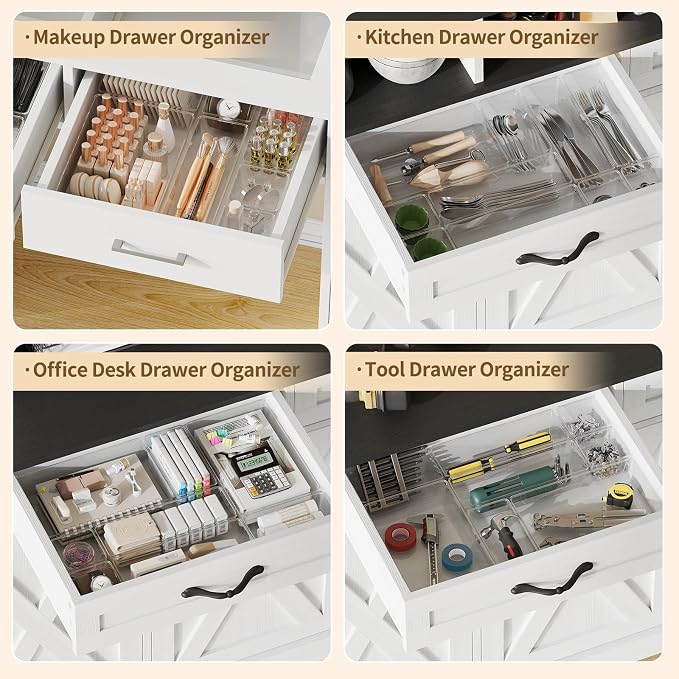 Yanosaku 25 PCS Clear Plastic Drawer Organizer Set, 4 Sizes Vanity Organizers, Desk Drawer Divider Organizers and Storage Bins for Makeup, Jewelry, Gadgets for Kitchen, Bathroom, Office