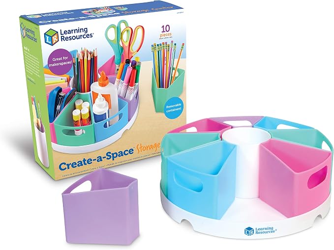 Learning Resources Create-a-Space Storage Center Pastel - Rotating Caddy Organizer for Kids, Art Supply Organizers for Markers, Pens and Pencils, Classroom Table Caddy for Teachers