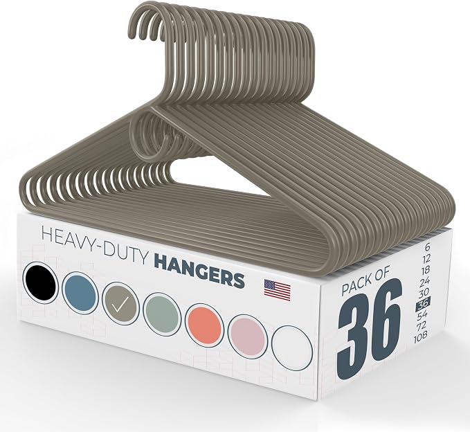 Heavy Duty Clothes Hangers 36 Pack – Made in the USA – 8lb Capacity Plastic Hangers for Adult Clothing – Durable for Pants, Coats, Jackets, or Jeans – Gray