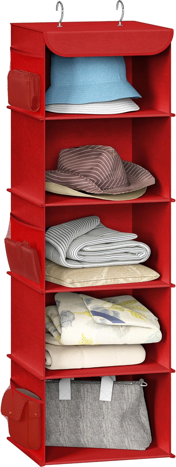 Simple Houseware 5 Shelf Hanging Closet Organizer, Red