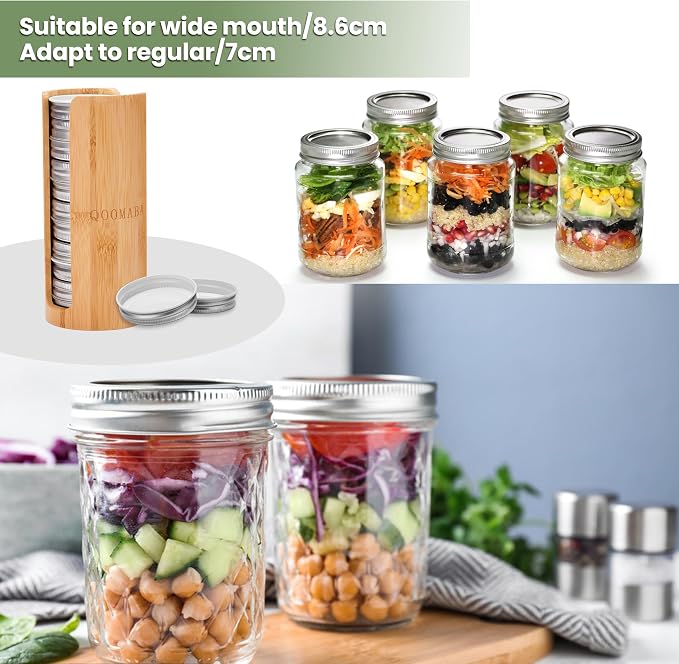 Mason Jar Lid Organizer, Regular Mouth Lid Holder (2pcs) | Mason Jar Lid Storage Made of Bamboo, Stackable Space-Saving Rack, Suitable for Mason/Canning/Bamboo Lids