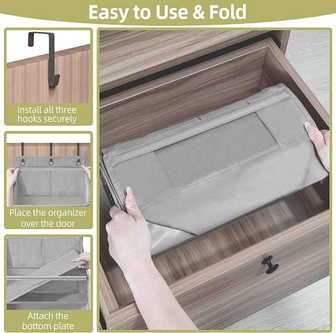 Over Door Organizer with 6 Extra Large Pockets 12 Side Pockets, Sturdy Closet Storage Rack, Hanging Storage Organizer with Clear Window for Shoes, Diaper, Bedroom, Bathroom, Grey, 4-Pack