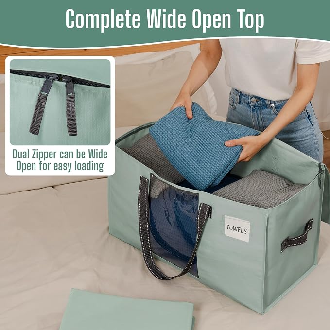 VENO 8 Pack Heavy Duty Moving Bags, Clothes and Comforter Storage Bags with Clear Window, College Dorm Essentials Packing Supplies, Foldable Boxes Alternative (Light Green Matte, 8 Pack)