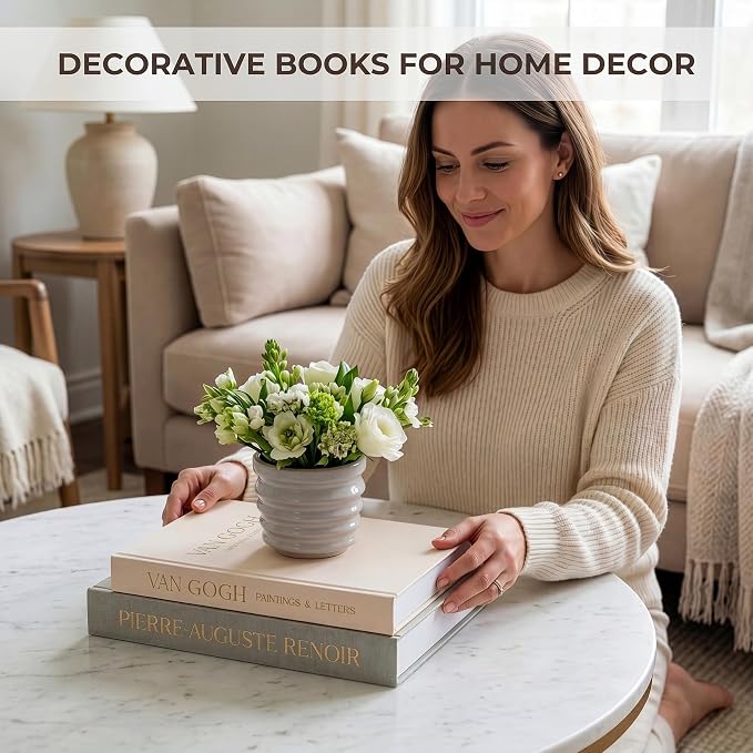 Decorative Books Set of 2 with Hidden Storage – Premium Linen Coffee Table Books, Van Gogh & Renoir Art Decor | Faux Decorative Book Storage Box for Living Room, Entryway & Home Decor