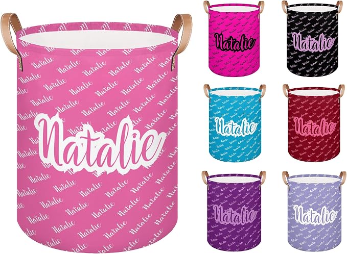 Personalized Laundry Basket, Custom Gift Laundry Hamper, Collapsible Nursery Waterproof Laundry Baskets, Dirty Clothes Toy Hamper with Handles Pink Name