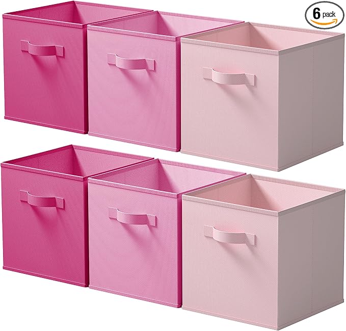 Cupic Cupid 13 Inch Storage Cube, Fabric Cube Storage Bin with Handles, Storage Cube Organizer for Clothes and Toys, Collapsible Cube Bins for Closet, Shelves, Nursery, 6-Pack, Pink Gradient