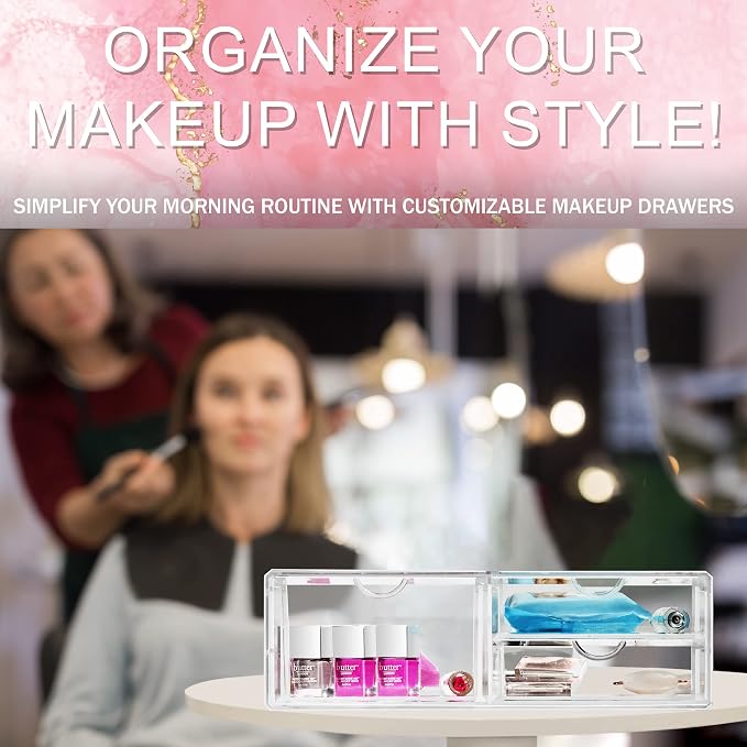 Sorbus Large Stackable Acrylic Drawers - 3 Clear Storage Drawers for Organizing Make up, Nail Polish, Hair Accessories, and Beauty Supplies - Makeup Organizer for Vanity, Bathroom Organizer Countertop