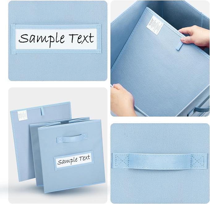 13x13x13 storage cube bins (Set of 10) Fabric storage cubes with 10 Labels Window Cards & a Pen, storage cubes 13x13, Collapsible 13 inch cube storage bins, Cubby Organizer Boxes, Pastel Blue