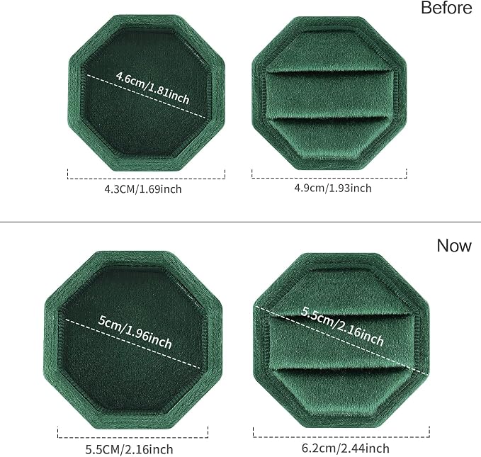 DesignSter Velvet Jewelry Ring Box,2 Slots Jewelry Ring Gift Box Vintage Ring Display Holder with Detachable Lid for Proposal, Engagement, Wedding, Ceremony(Dark green)