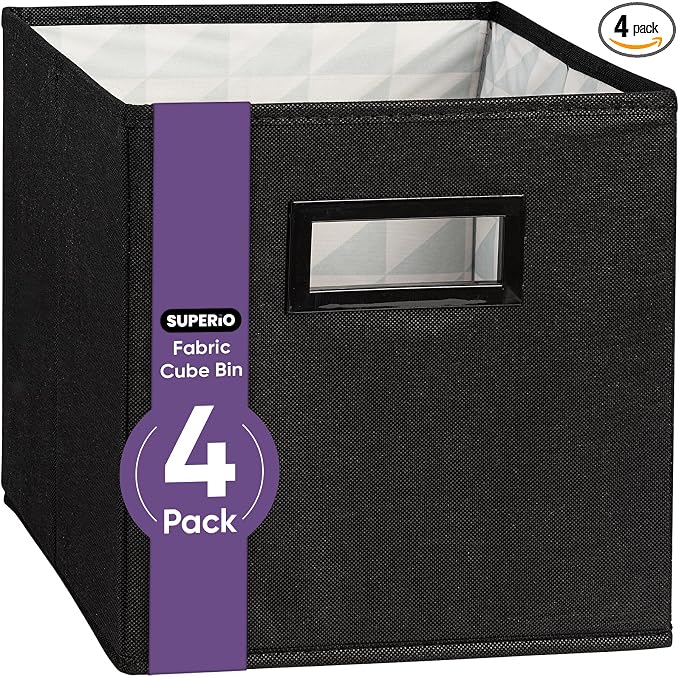 Superio Collapsible Storage Bins For Organization And Storage, Closet Organizers And Storage, Dorm Room Storage, Storage Containers, Laundry Room Organization, Black 4-pack