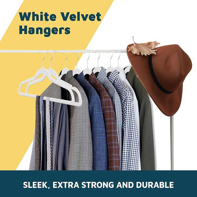 Lifemaster Velvet Clothes Hanger – with 360 Degree Swivel Hook and Non-Slip Shoulder Notch, Holds Up to 10 lbs, Heavy Duty Hanger Set, for Organizing Suit, Dress, Coat, and Clothes, Pack of 10, White