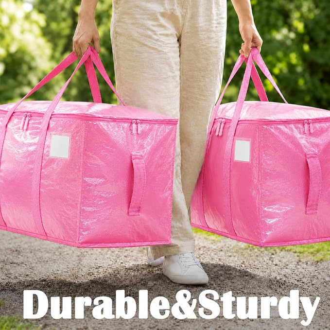 Songrey Heavy Duty Moving Bags, 4 Pack Large Storage Bags with Zipper & Handles, Waterproof Totes Bags for Clothes Packing, Moving, College Supplies, Home Organization