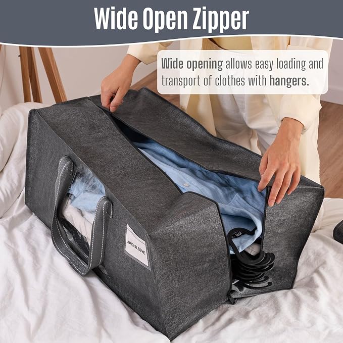 VENO 8 Pack Heavy Duty Moving Bags, Packing Bags with Clear Window, Alternative to Moving Boxes, Storage Bins for Clothes, Blankets, Comforters, College Dorm Essentials (Gray, 8 Pack)