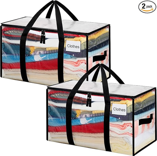 BAGAIL Heavy Duty Moving Bags with Strong Handle, Extra Large Moving Boxes, Storage Tote for Clothes, College Moving Supplies(Clear, 2 Pack)