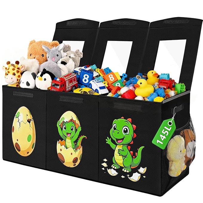 Livole 145L Toy Box, Collapsible Kids Toy Chest Bins with Lids Sturdy Large Toy Storage Organizer Boxes for Boys Nursery Room Playroom Closet, 40"X16"X14", Black