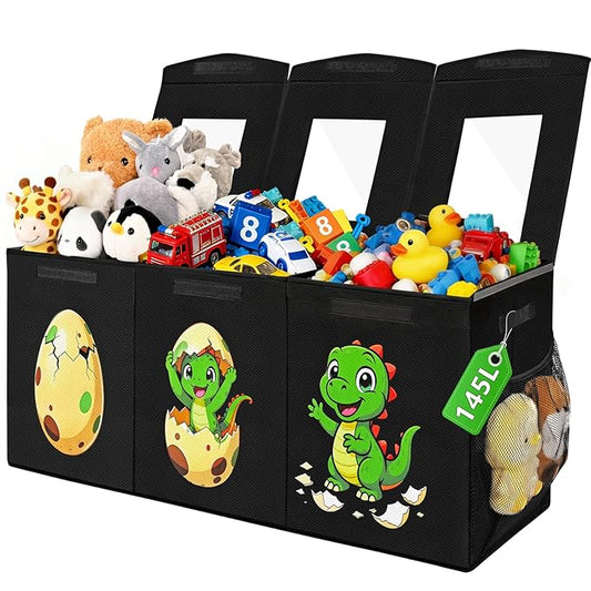 Livole 145L Toy Box, Collapsible Kids Toy Chest Bins with Lids Sturdy Large Toy Storage Organizer Boxes for Boys Nursery Room Playroom Closet, 40"X16"X14", Black