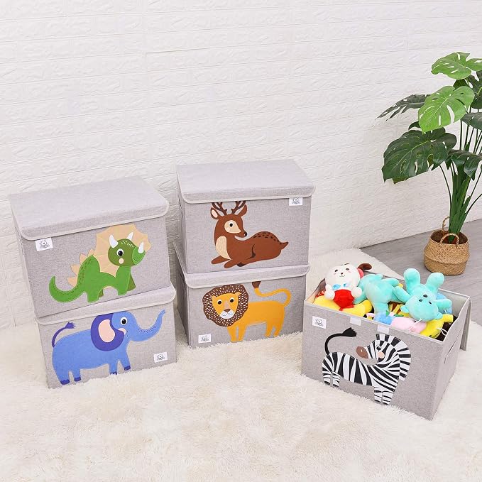 Foldable Large Kids Toy Chest with Flip-Top Lid, Collapsible Fabric Animal Toy Storage Organizer/Bin/Box/Basket/Trunk for Toddler, Children and Baby Nursery (Dinosaur)