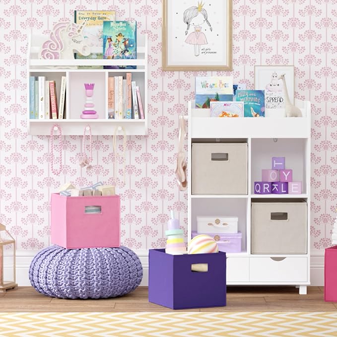 RiverRidge Folding Storage Bins with Handles Dark Purple Cube Storage Organizer for Closet, Bedroom & Playroom - Closet Organizers and Storage Set of 2