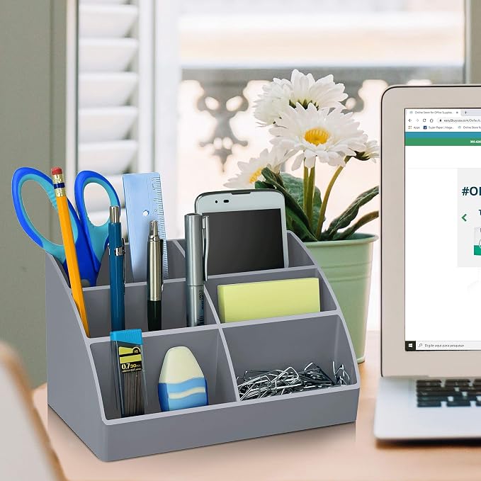 Acrimet Desktop Organizer - Easy Organizer Caddy Holder for Office, Home and School use (Plastic) (Silver Color)