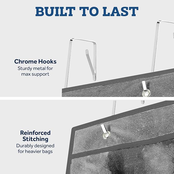 ZOBER Purse Organizer for Closet - Over The Door Purse Organizer W/ 6 Pockets for Easy Purse Storage - Durable Metal Hooks - Purse Rack W/Clear Pockets - Gray (2 Pack)