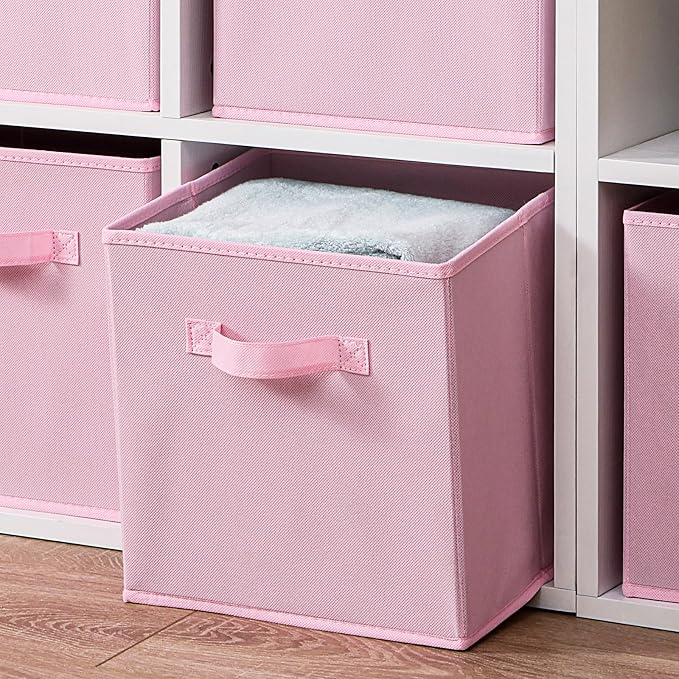 Stero Fabric Storage Bins 6 Pack Fun Colored Durable Storage Cubes with Fabric Handles Foldable Cube Baskets for Home, Kids Room, Closet and Toys Organization Pink