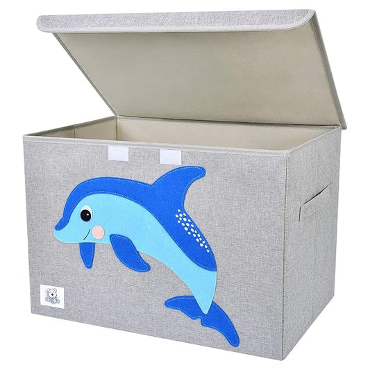 Foldable Large Kids Toy Chest with Flip-Top Lid, Collapsible Fabric Animal Toy Storage Organizer/Bin/Box/Basket/Trunk for Toddler, Children and Baby Nursery (Dolphine)