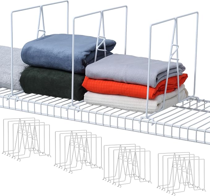 Wire Shelf Dividers - White Closet Organization & Storage Organizer - No Tool Shelf Divider for Wire Shelves - Metal Shelf Accessories – for 12“ Deep Wire Shelves – Tall 12” Height – 12 Pack