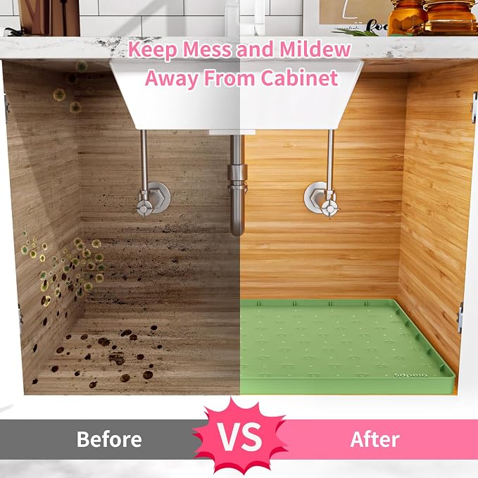 Sdpeia Under Sink Mat 22"×19" Waterproof Silicone Cabinet Liner & Sink Protector for Kitchen & Bathroom, Multi-Purpose Organizers Tray for Pets, Laundry, Cat Litter Mat