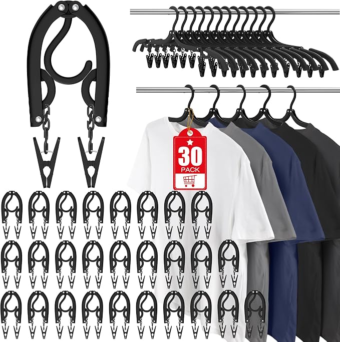 30Pcs Foldable Travel Hangers with Clips Cruise Essentials 2026 Phone Sized | Portable Travel Essential Plastic Cruise Ship Essentials Cruises Must Haves for Suitcase Camping Flying RV Europe Vacation