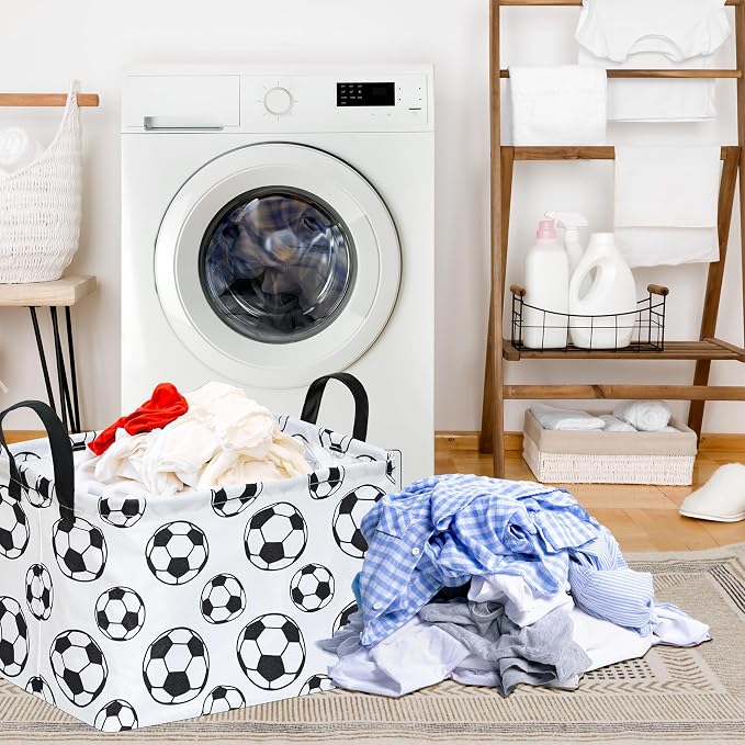 Rectangle Soccer Basket Storage Bin, Closet Baskets Foldable Box with Handles, Storage Boxes for Home Office Car Dormroom
