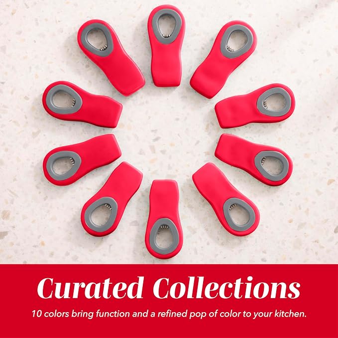 COOK WITH COLOR Bag Clips with Magnet- Food, Chip, Bag Clips for Food Storage with Airtight Seal Grip for Bread, Snack and Food Bags (Red, Pack of 10)