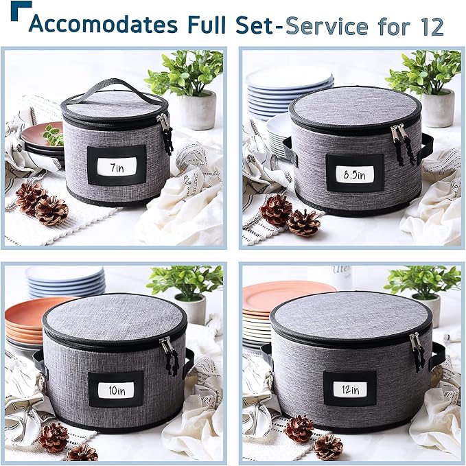 China Storage Containers Hard Shell, 8 Piece Flatware & Utensil with Mug Storage, Wine Glass 4 Dish Platter Case, Padded Dinnerware Containers, (sb-hds-09)