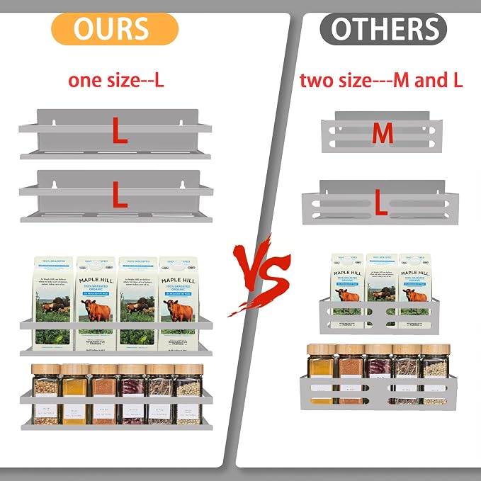 SMRCAD Magnetic Spice Rack for Refrigerator, 4pack Magnetic Shelf for Fridge Space Saving Seasoning Organizer for Any Metal Surface No Drilling Needed (GREY -cut out, 4pack)