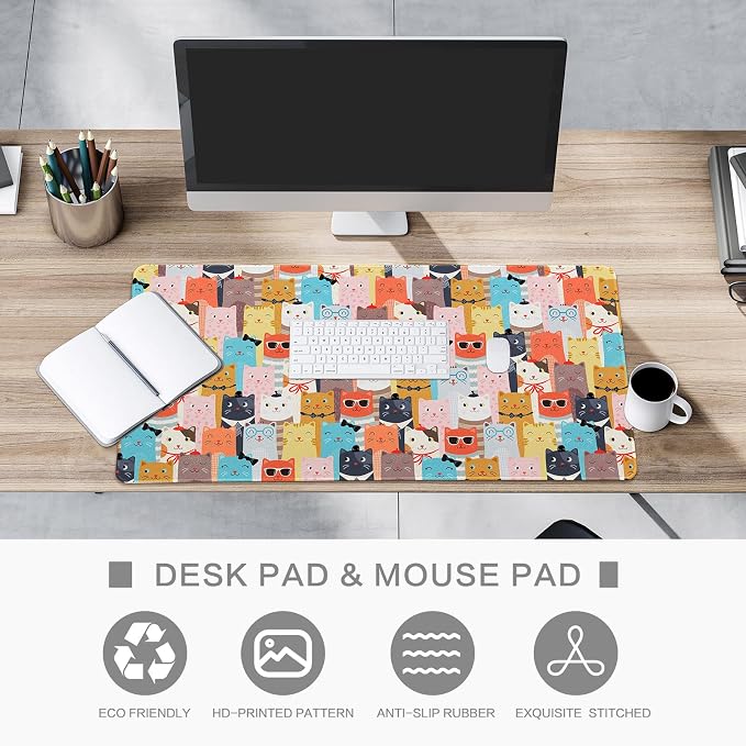 Lokigo Large Mouse Pad for Desk, Desk Mat, Anti-Slip Waterproof Big Mousepad, Cute DeskMatt for Desktop, Big Mousepad Desk Pad, Funny Cat