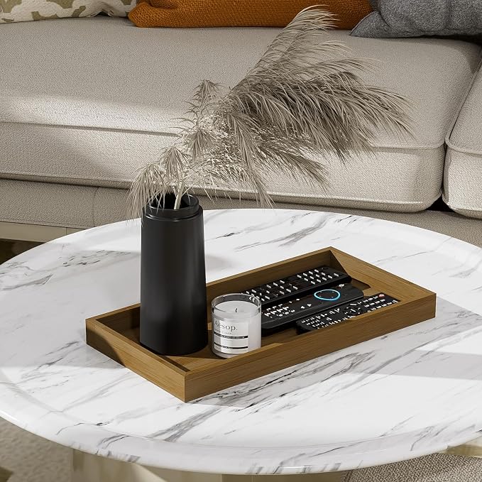 ZHWS Bathroom Vanity Tray for Countertop Perfume Makeup Jewelry Candle Decor, Kitchen Tray for Soap Dispenser Spice Salt, Large Tray for Toilet Tank Paper, Serving Nightstand Brown 13”x6.5”