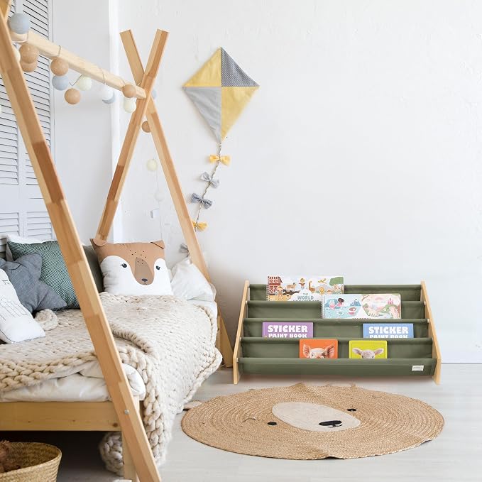ZICOTO Decorative Wooden Bookshelf for Kids Rooms - Keeps Plenty of Books Neatly Organized & Within Reach for Toddlers - Easy Install Montessori Book Shelf for Baby's Bedroom or Playroom Decor