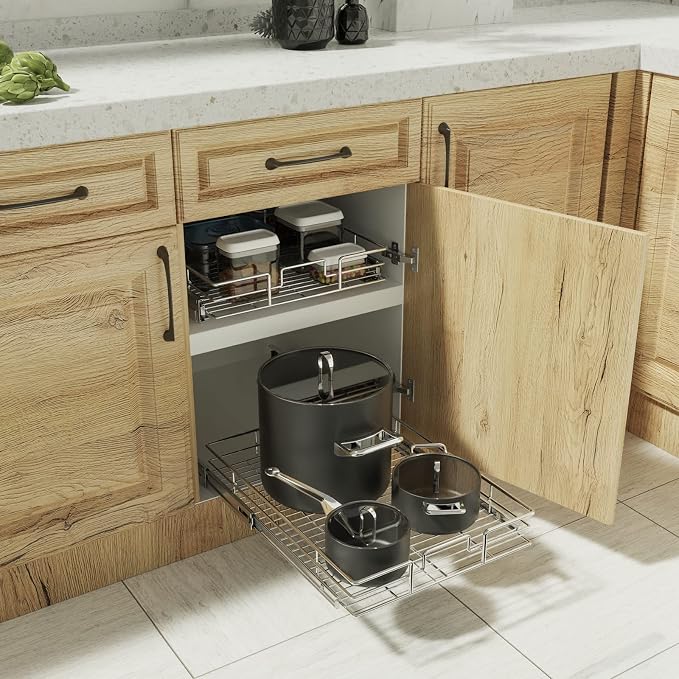 ROOMTEC Pull Out Cabinet Organizer, Cabinet Pull Out Shelves 28½" W x 21½" D, Heavy Duty Cabinet Drawers Slide Out Kitchen Cabinet Organizers Storage Shelf