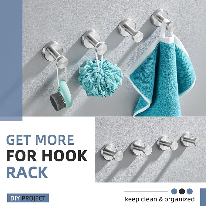 Angle Simple Bath Towel Hook Brushed Nickel, SUS304 Stainless Steel Bathroom Cabinet Closet Clothes Towel Holder, Bathrobe Hanger Wall Mounted