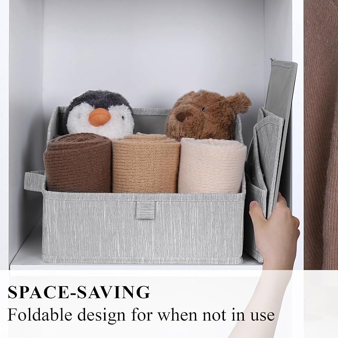 WUIKE Trapezoid Storage Bins for Closet Organizers and Storage, Fabric Closet Bins with Handles, Foldable Storage Baskets for Clothes, Purse, Blanket, Light Gray, Large, 3-Pack