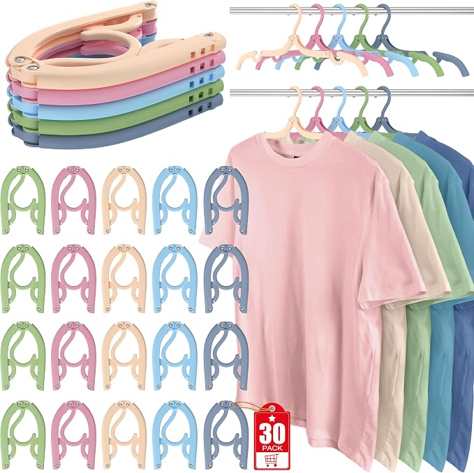 30Pcs Foldable Travel Hangers Cruise Essentials Travel Essential Phone Size | Portable Plastic Cruise Ship Essentials Cruises Must Haves 2026 for Suitcase Camping Flying RV Europe Vacation Multi