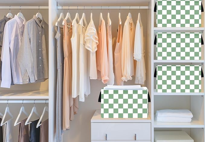 MAIZMZ Sage Checkered Storage Basket Baby Toys Organizer Bins Decorative Gifts Bakset Waterproof Nursery Hamper Women Storage Cube Kids Laundry Basket for Home/Dorm/Kitchen/Pet/Office/Closet/Shelf/