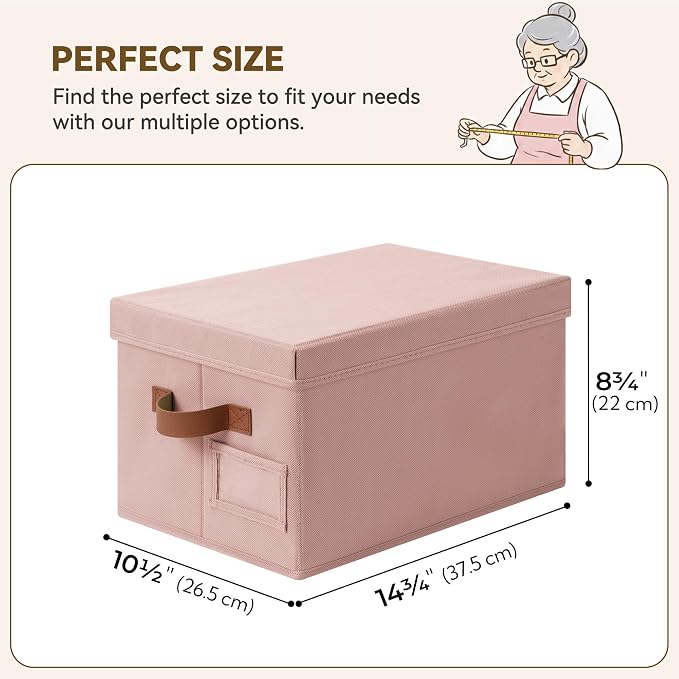 GRANNY SAYS Storage Basket with Lid, Linen Fabric Storage Bins with Label, Decorative Storage Boxes, Clothes Storage and Organization, Memory Keepsake Box, 3-Pack, Pink